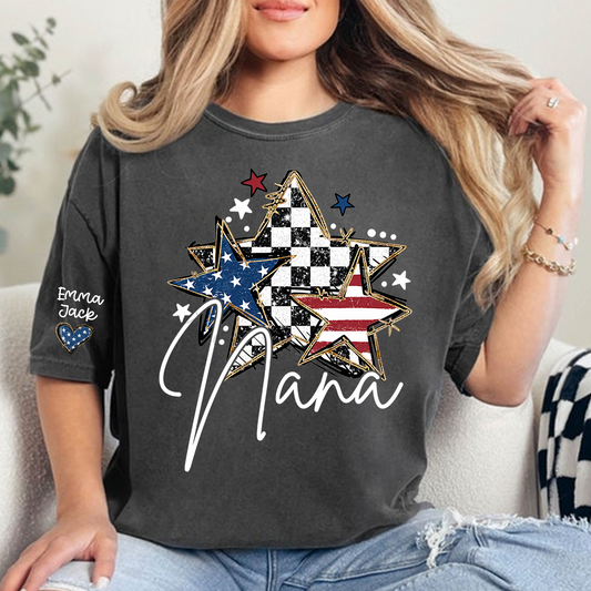 Custom Nana Flag Star T-shirt, Grandma Shirt with Kids, Mother's Day Gift for Grandma