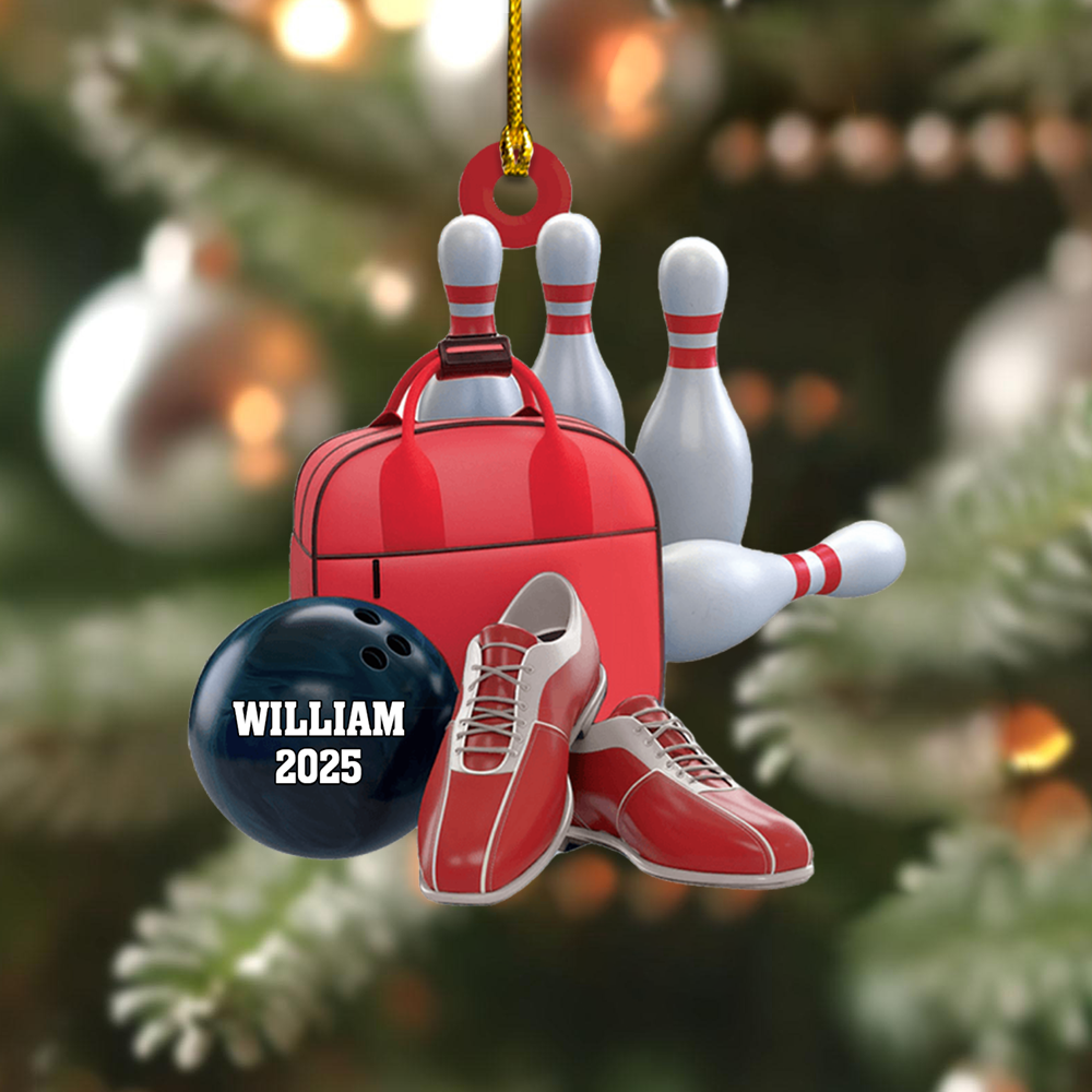 Personalized Bowling Ornament – Custom Name & Year Bowling Ball Christmas Decoration for Bowlers Ornament
