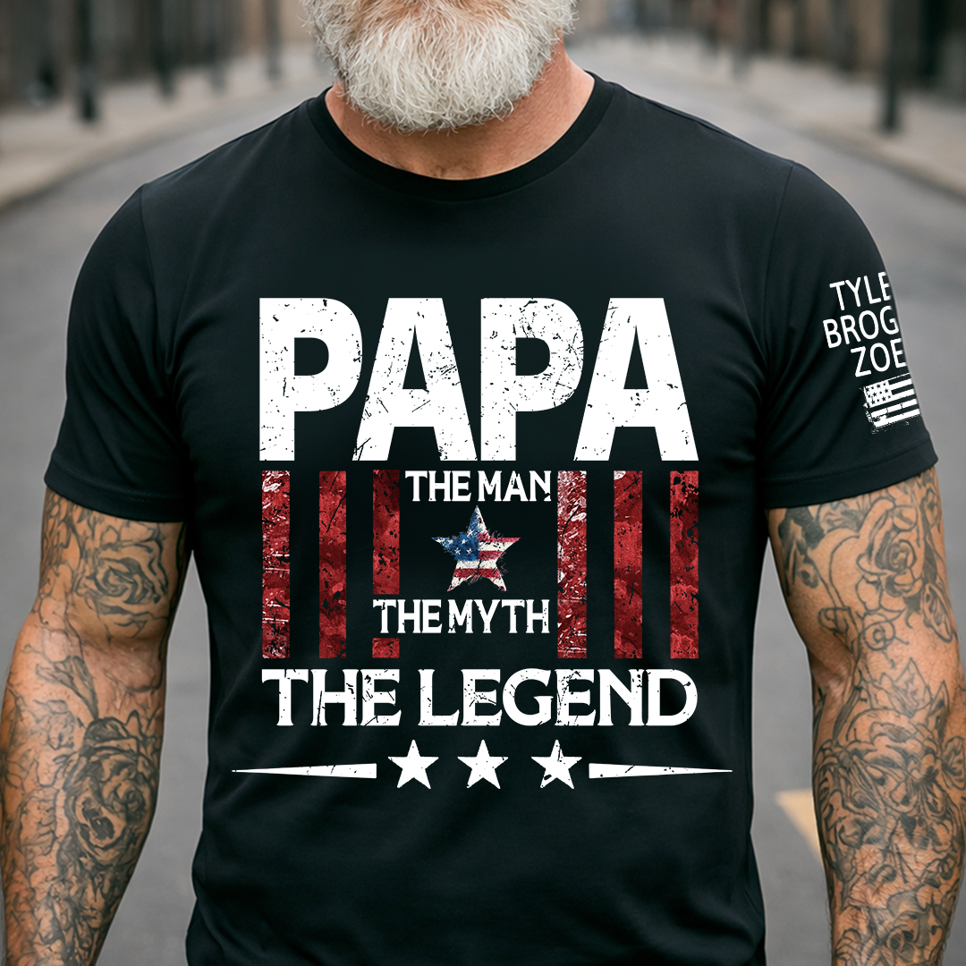 Personalized Papa The Man The Myth The Legend, Patriotic Stars Art Set For Gifr Papa And Kids