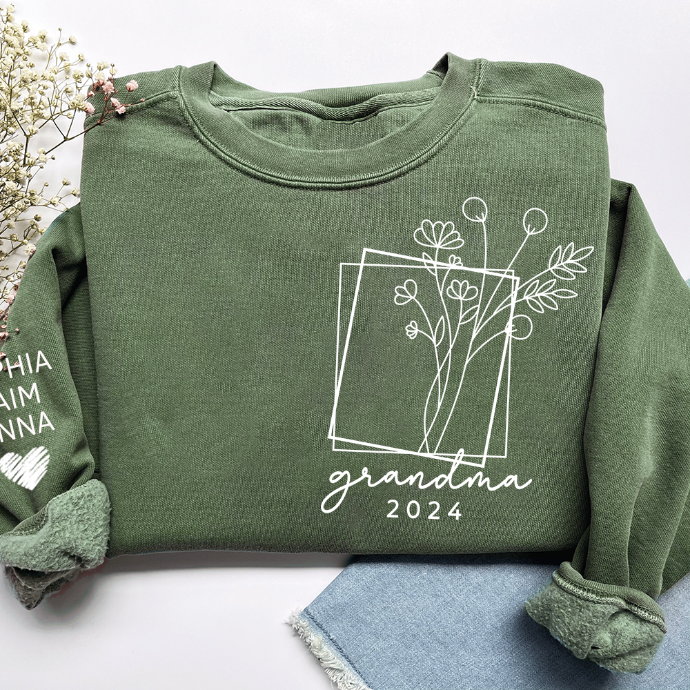 Fall Floral Design Sweatshirt with Flowers, Custom Nickname Grandma And Kids