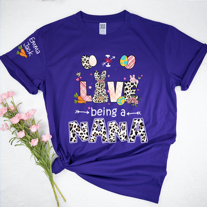 Love Being a Nana T Shirt, Cute Easter Bunny Family Shirt For Nana And Kids
