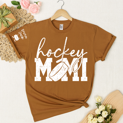 Hockey Mimi Shirt with Custom Names, Hockey Puck and Stick Design Family T Shirt