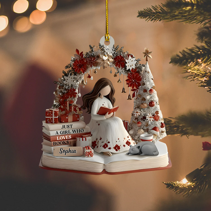 Personalized Book Lover Ornament – Custom Girl Reading Figure Christmas Decor for Readers Ornament