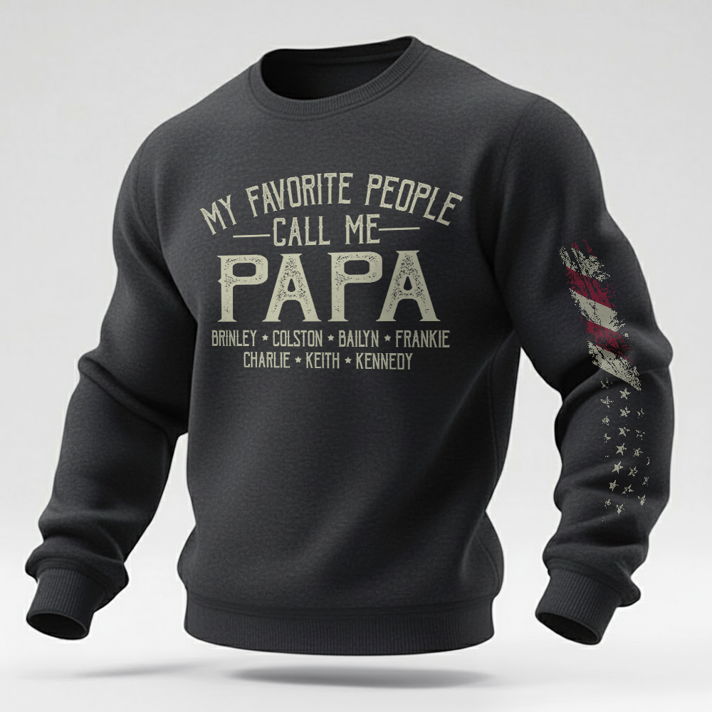 Papa Sweatshirt Personalized With Children Names, Classic Dad Grandpa Crewneck