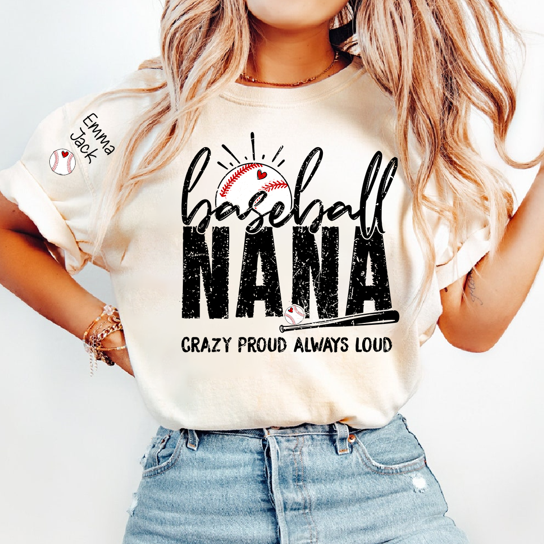Custom Baseball Nana T-Shirt, Personalized Sports Grandma Tee for Game Day