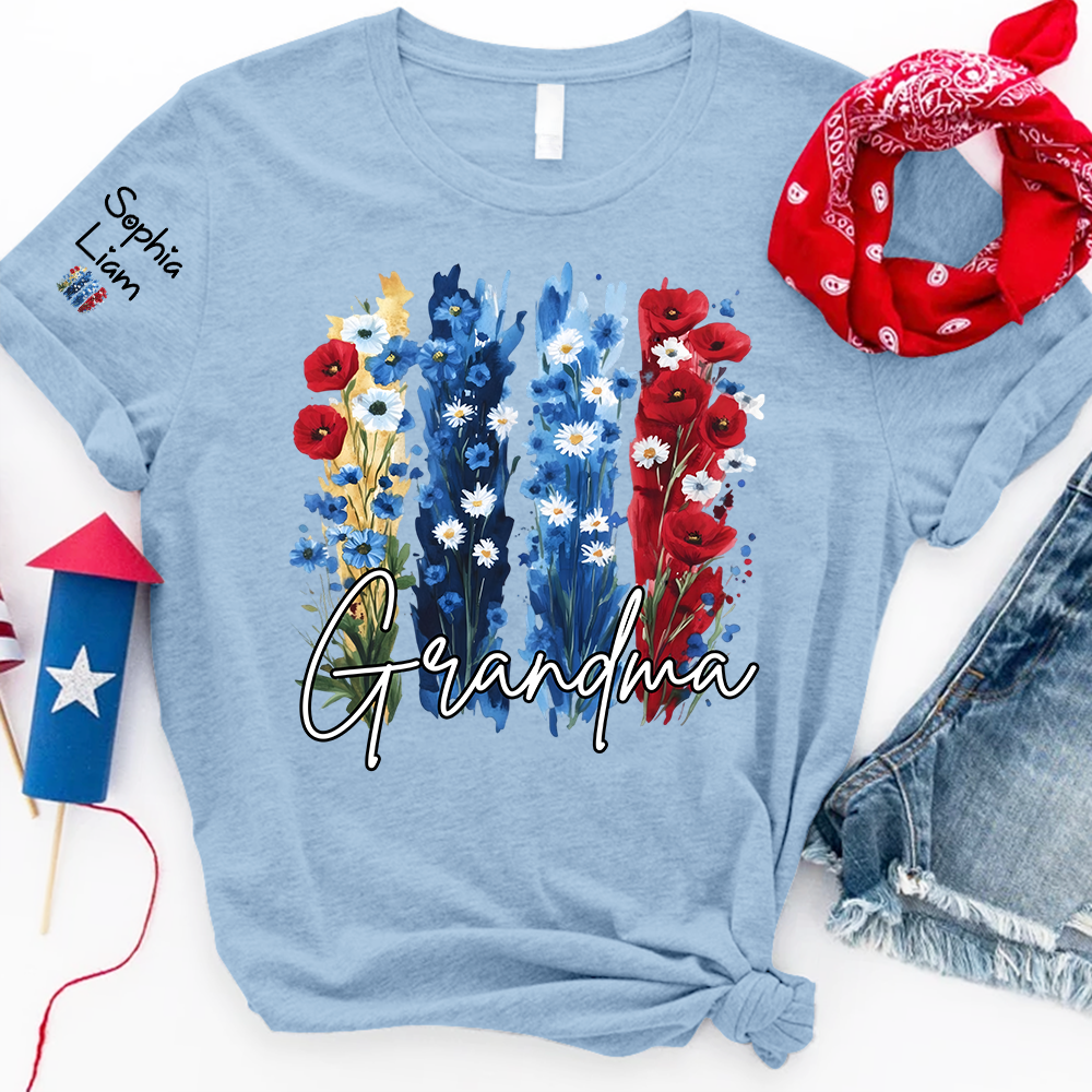 Personalized Grandma Shirt with Floral Design, Custom Grandma Gift, Perfect Mother's Day, 4th of July T Shirt