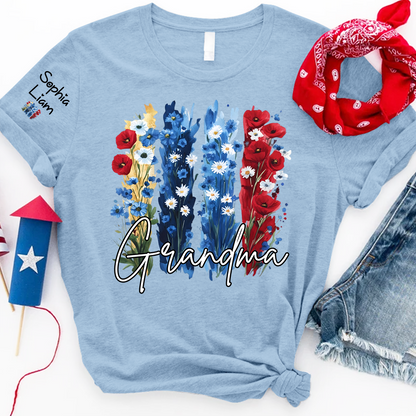 Personalized Grandma Shirt with Floral Design, Custom Grandma Gift, Perfect Mother's Day, 4th of July T Shirt