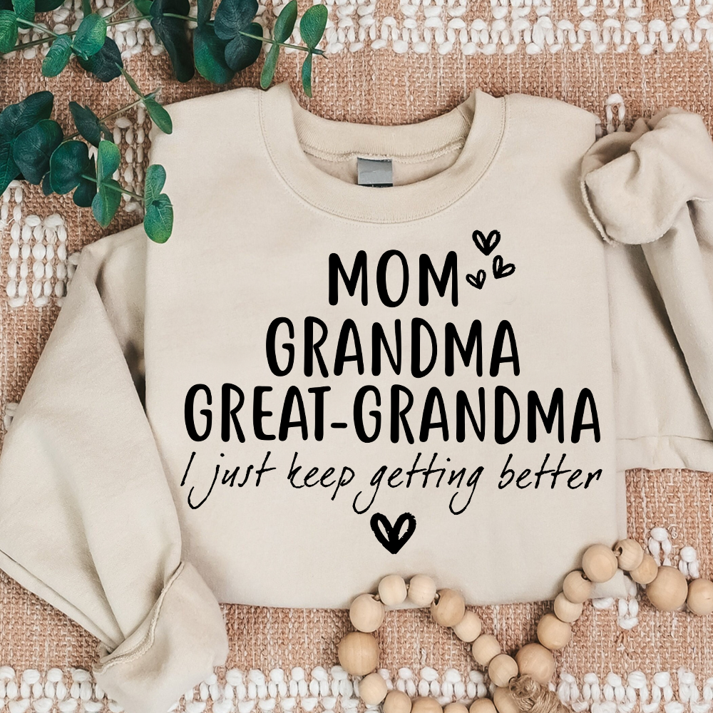 Mom Grandma Great-Grandma Heart Sweatshirt, Custom Family Name for Gift Grandma