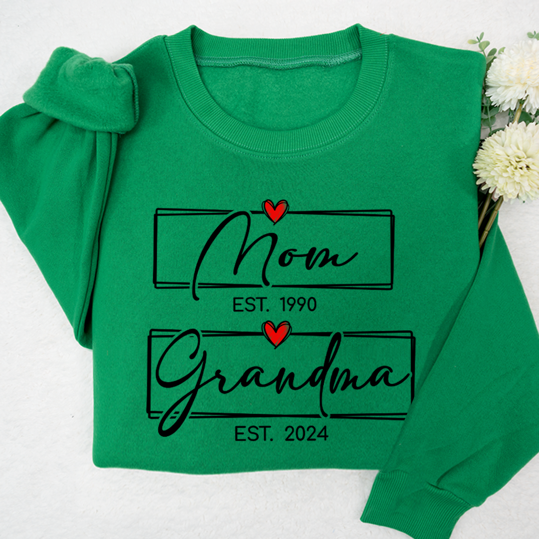 Mom Est Grandma Est Custom Heart Grandma Shirt, Mom Grandma
