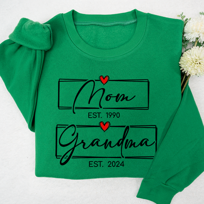 Mom Est Grandma Est Custom Heart Grandma Shirt, Mom Grandma