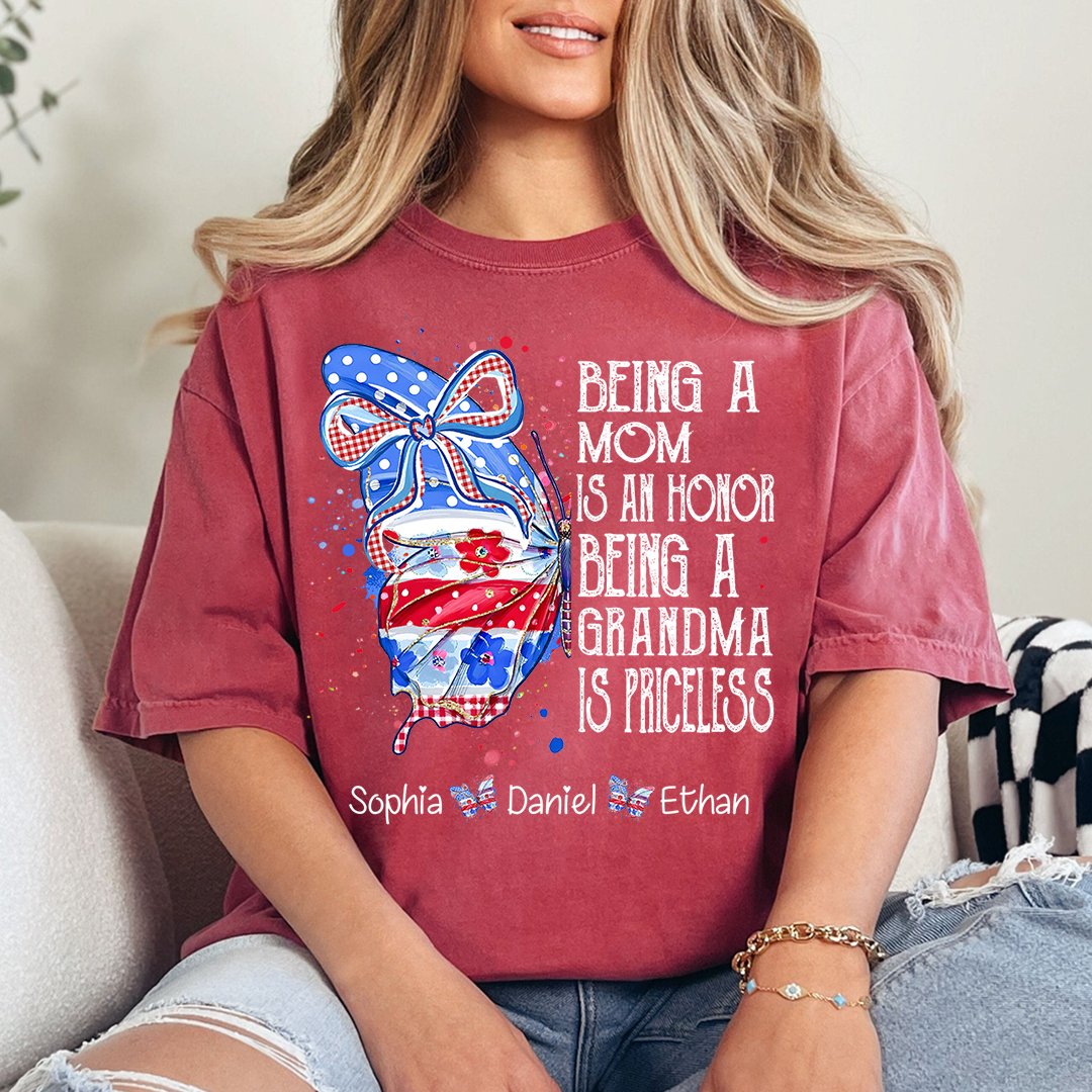 Custom Lovely Butterfly Bow Design With The American Flag, A Personalized Gift For Mom On Independence Day, July 4th