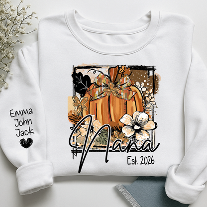Mimi Fall Pumpkin Bow T Shirt, Personalized Grandma Tee, Autumn Floral Graphic Shirt, Gift for Mimi Lovers and Family