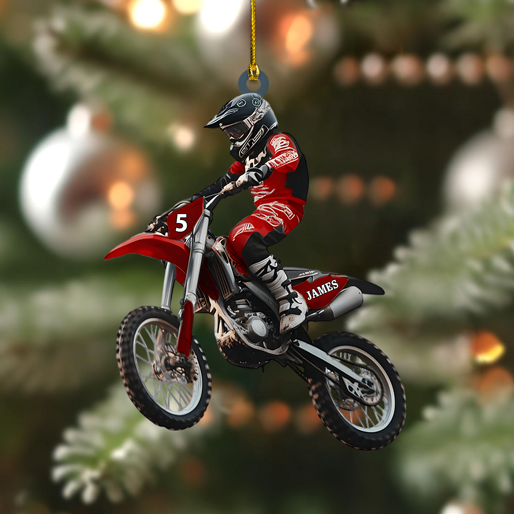 Personalized Motocross Ornament 2025 – Custom Dirt Bike Ornament with Name, Christmas Gift for Moto Riders Ornament