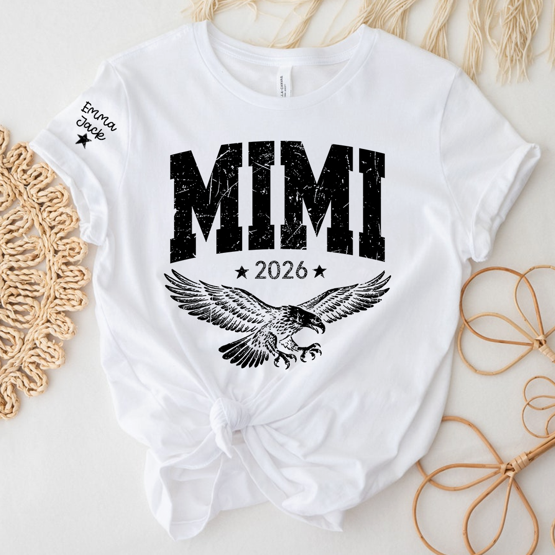 Personalized Grandma T-Shirt, Mimi Est, Custom Names On Sleeve Shirt with Eagle & Custom Names