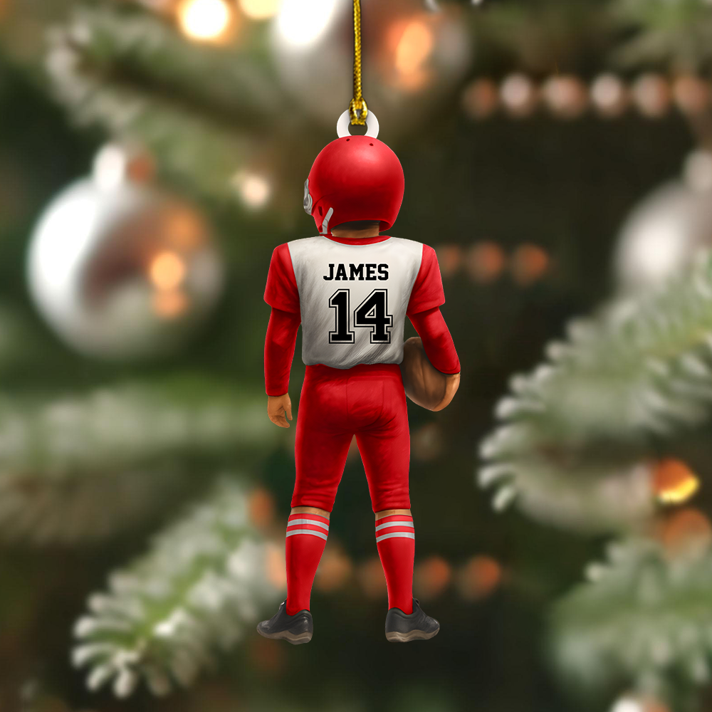 Personalized Football Player Ornament 2025 – Custom Jersey Number & Name Ornament, Sports Christmas Gift for Football Lovers Ornament