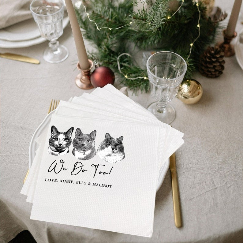 Personalized Pet Outline Wedding Napkins,Custom Cat Cocktail Napkins,Custom Pet Napkins,Customized Pet Napkins,Custom Glass Cocktail Napkins