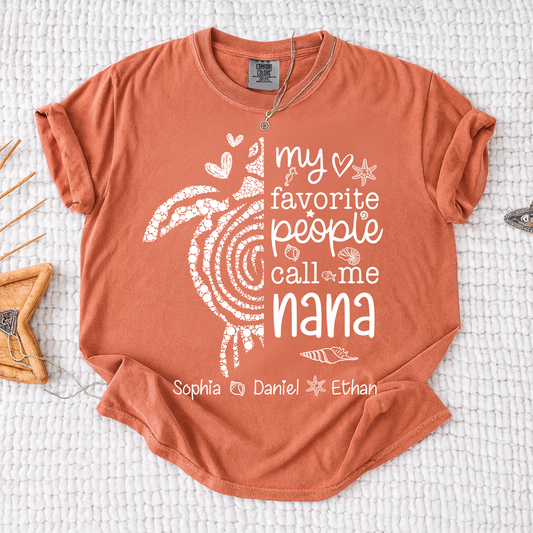 Comfort Colors® Cute Grandma Turtle Shirt Personalized Nana with Kids Names Summer Tee