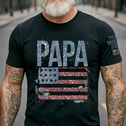 Custom American Flag Papa T-Shirt, Patriotic Papa Gift American Flag Tee