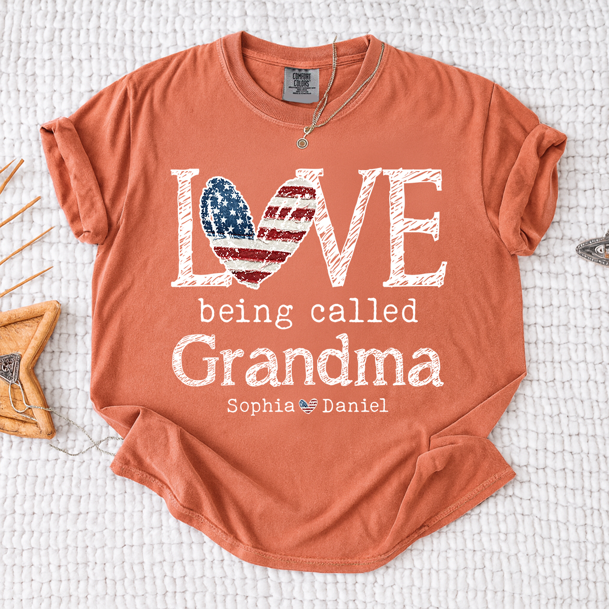 Comfort Colors LOVE Being Called Grandma T Shirt, USA Flag Heart Design with Kids  Names, Custom Grandma Shirt, Perfect Gift for Mother's Day