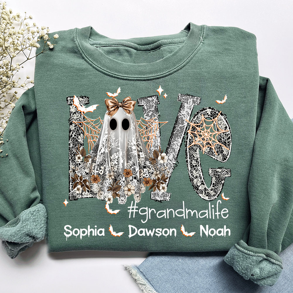 Personalized Halloween Grandma Life Sweatshirt, Custom Love Bats with Kids Names
