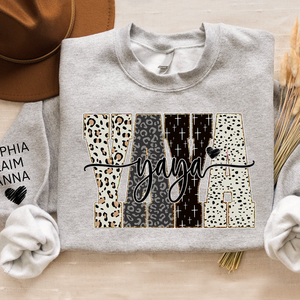 Personalized YaYa Leopard Sweatshirt – Custom Bible Style Design, Unique Gift for Grandma and Her Grandkids