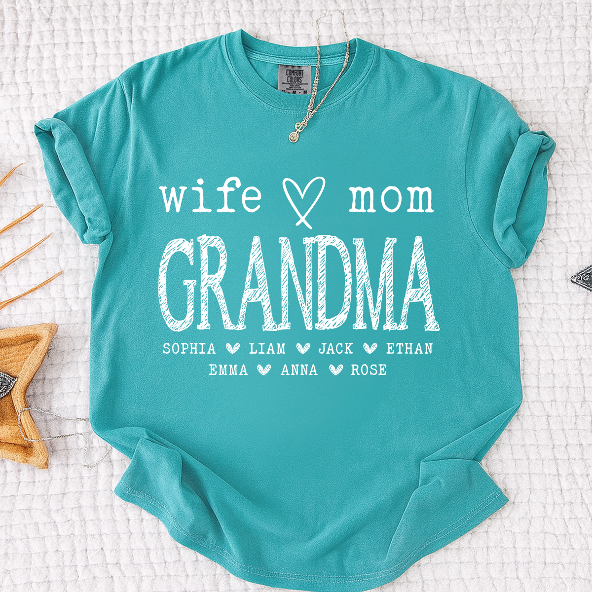 Comfort Colors® Wife Mom Grandma Shirt with Kids’ Names, Custom Family T-Shirt, Perfect Gift for Grandmother