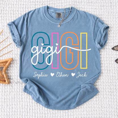 Comfort Colors® Personalized Gigi Shirt with Grandkids Names, Custom Grandma Tee, Colorful Gigi Name Shirt, Gift for Grandmother from Grandchildren