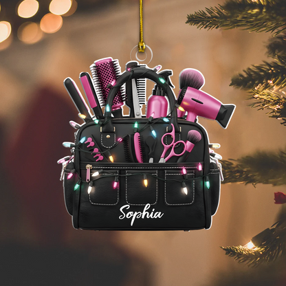 Personalized Hair Stylist Ornament – Custom Name Hair Tools Bag Christmas Decoration for Stylists Ornament