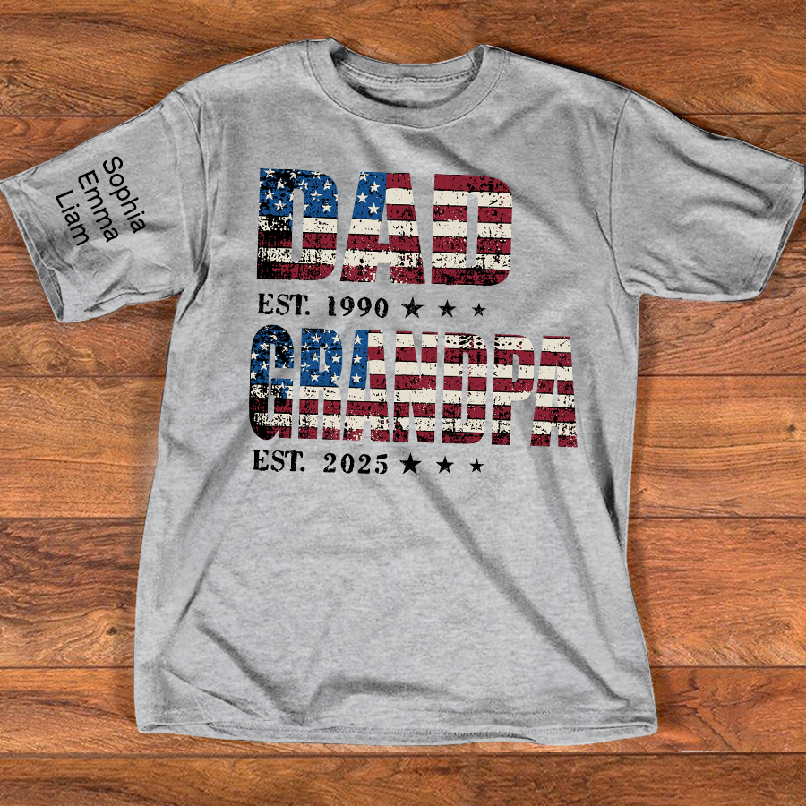 Personalized Dad Papa EST Shirt With Custom Names, Patriotic American Flag Family T Shirt