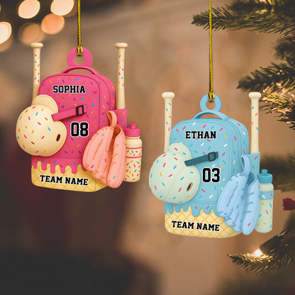 Personalized Softball Baseball Backpack Ornament 2025 – Custom Name, Number & Team Christmas Decoration for Players Ornament