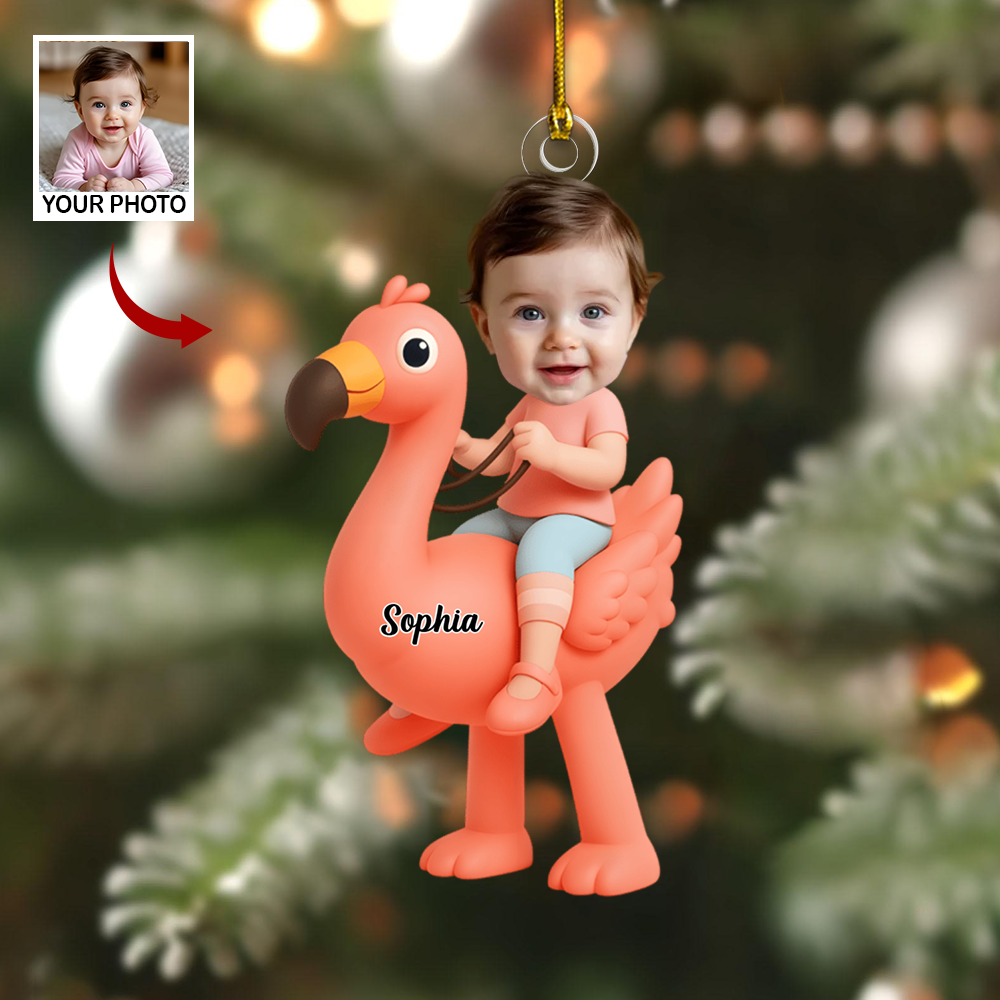 Personalized Flamingo Ornament 2025 – Custom Photo Christmas Tree Decoration, Cute Gift for Kids and Families Ornament