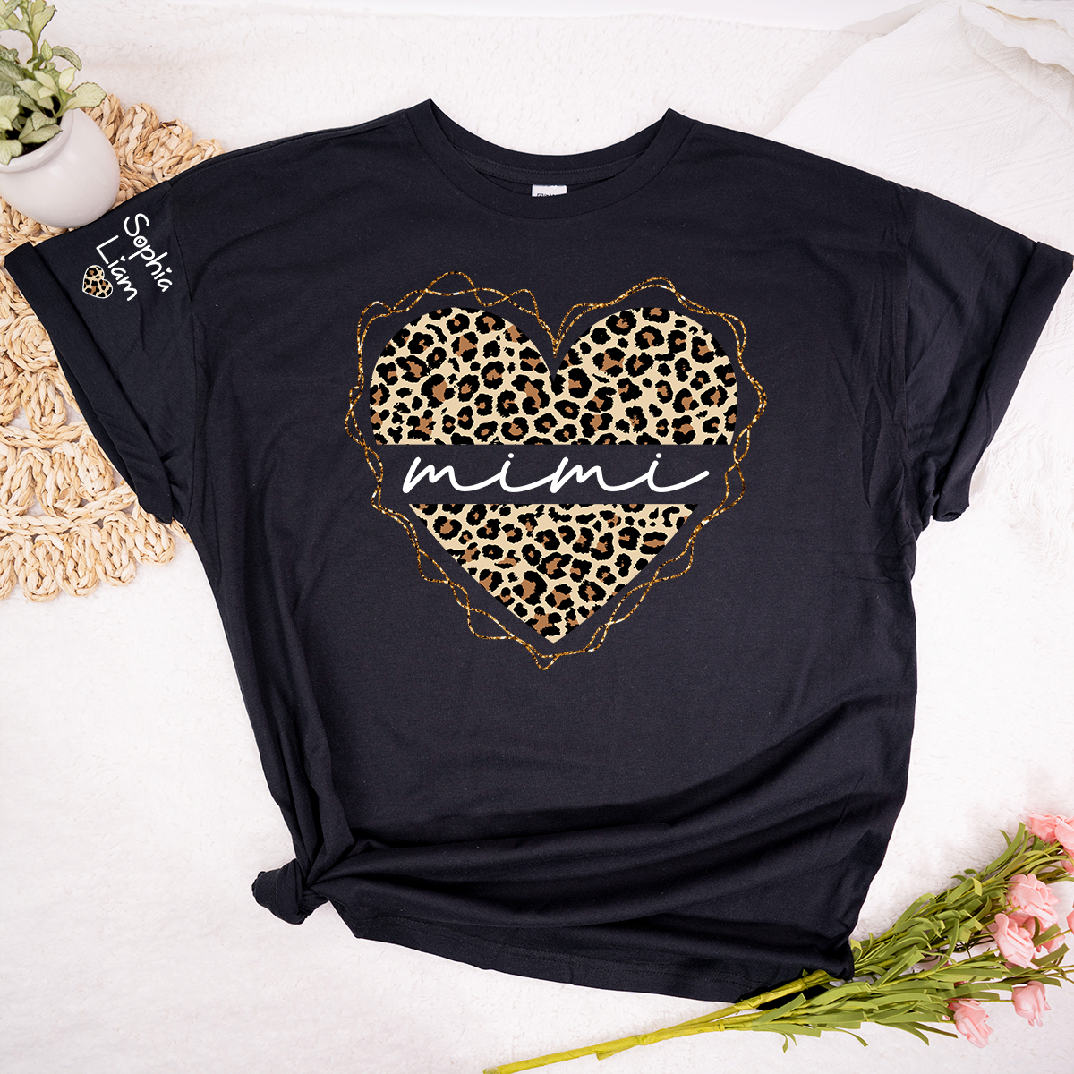 Mimi Leopard Heart Shirt for Women, Cute Grandma Mimi T-Shirt with Stylish Animal Print Design