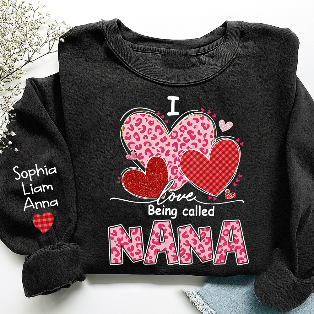 Personalized Mimi Sweatshirt, I Love Nana Leopard Heart Graphic, Cozy Valentine Family Style