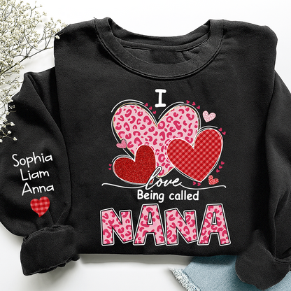 Personalized Mimi Sweatshirt, I Love Nana Leopard Heart Graphic, Cozy Valentine Family Style