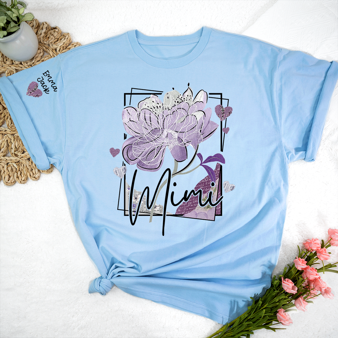 Personalized Mimi Shirt – Floral Mimi T-Shirt with Custom Name and Elegant Purple Design