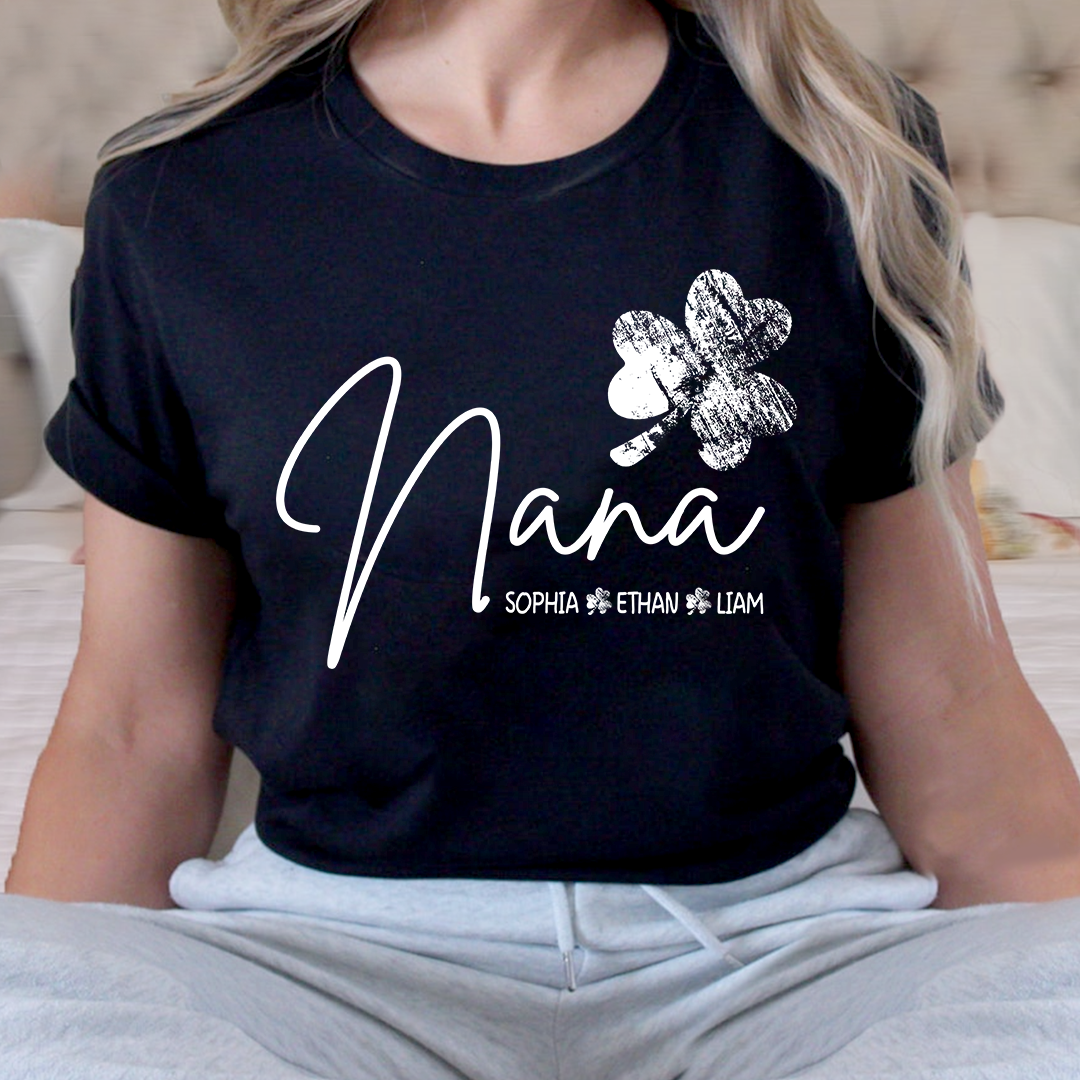 Nana Shamrock Shirt for St Patrick’s Day, Personalized Grandmalife Family Tee