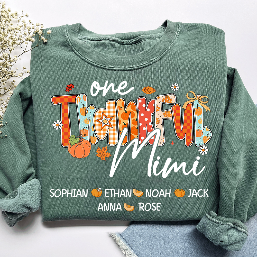 One Thankful Mimi Sweatshirt, Custom Gifts for Grandma and Grandchild Pumkins
