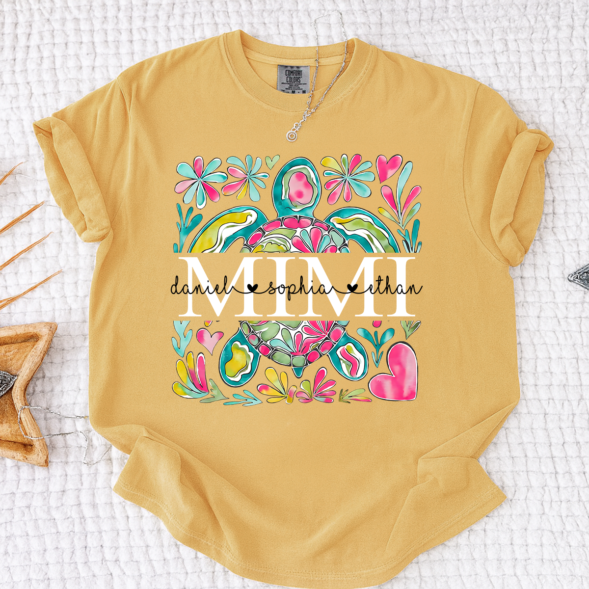 Comfort Colors Personalized Mimi Sea Turtle Shirt, Custom Grandma T Shirt with Grandkids Names, Coastal Family Gift for Mimi Nana Gigi