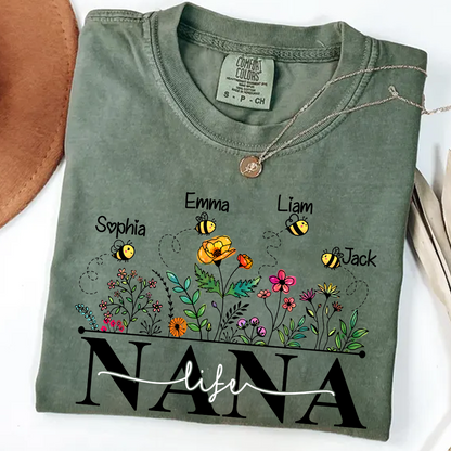 Comfort Colors® Nana Life Wildflower And Bee Kids T-Shirt, Gift For Grandma T-Shirt
