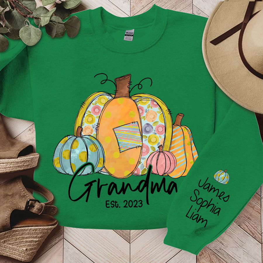 Personalized Grandma Pumpkin Fall Autumn And Kids Sweatshirt, Grandma Gift TH
