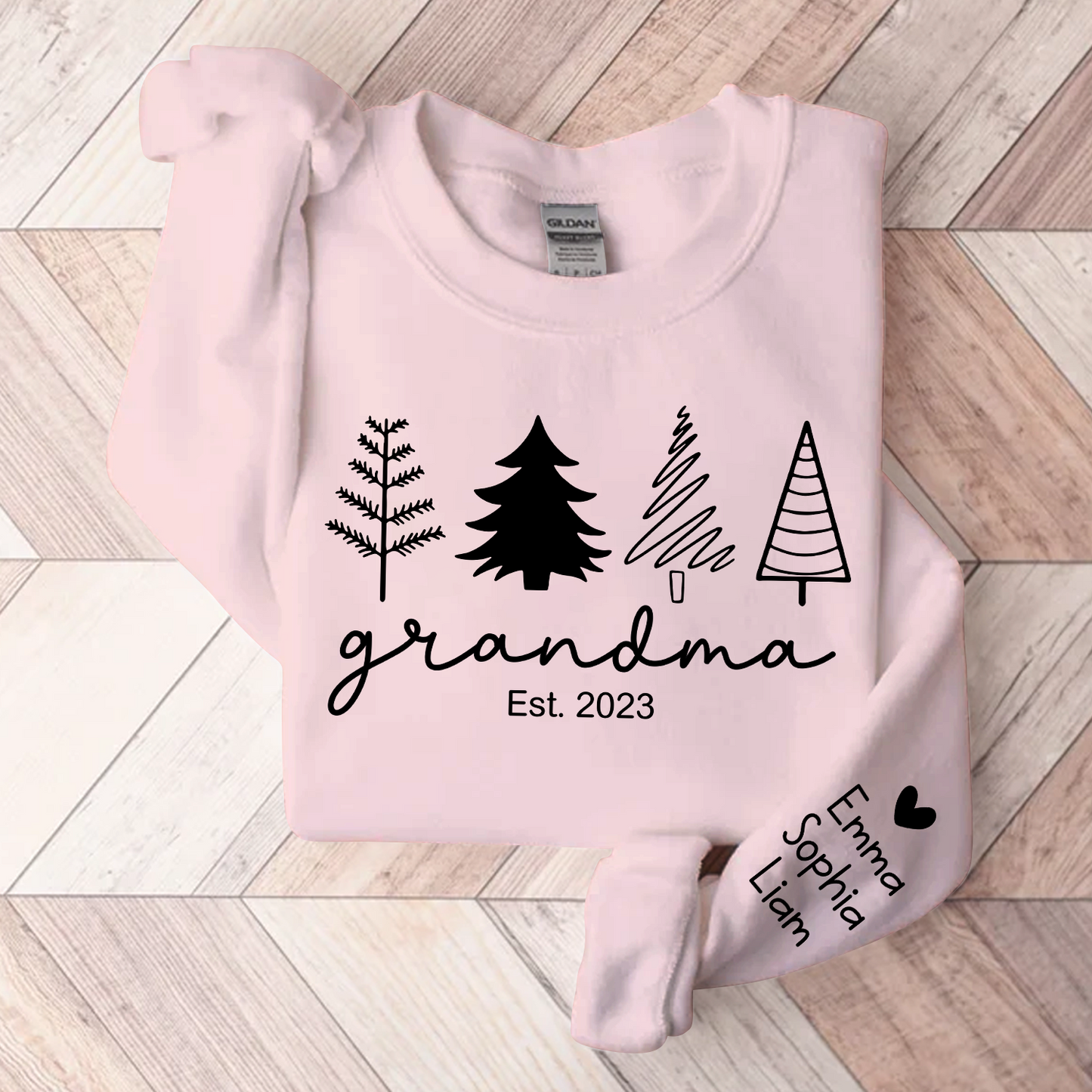 Christmas Tree Sweatshirt, Custom Grandma Est & Kids, Grandma Gift TH Sweatshirt