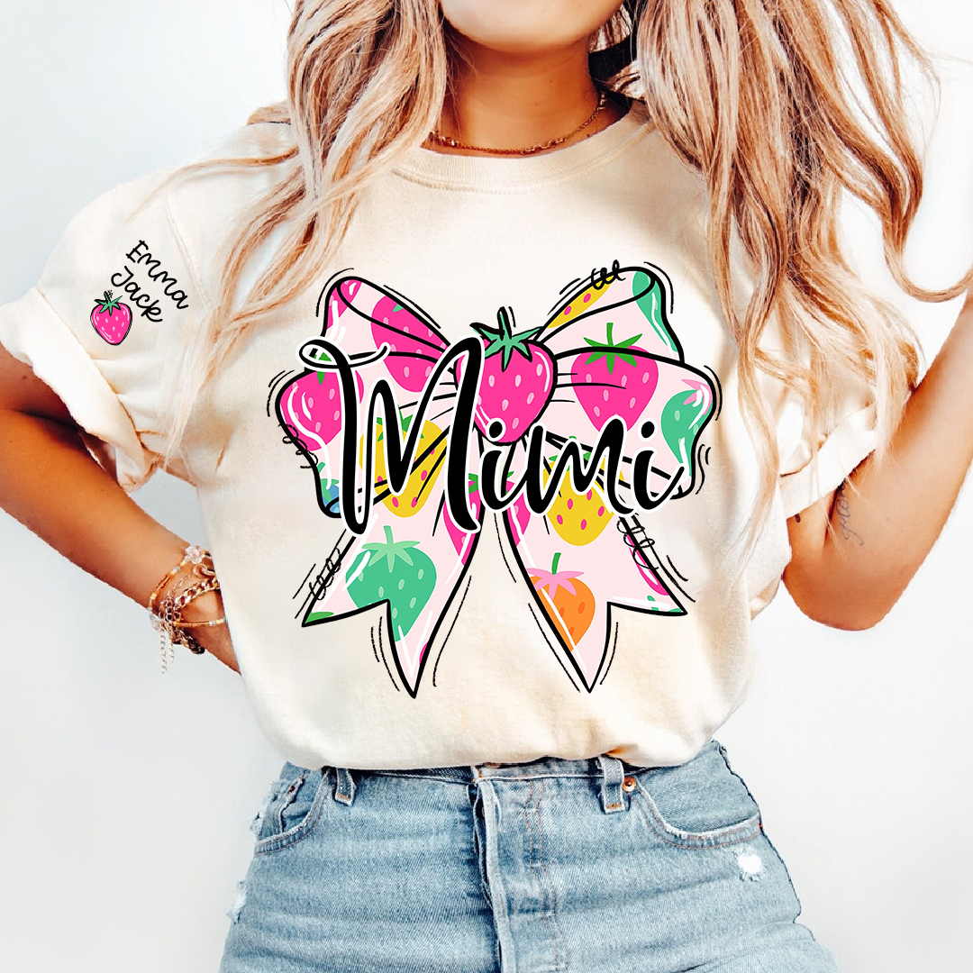 Funny Mimi Shirt, Strawberry Coquette Bow Graphic Tee, Grandma T Shirt for Women, Cute Gift for Mimi from Family