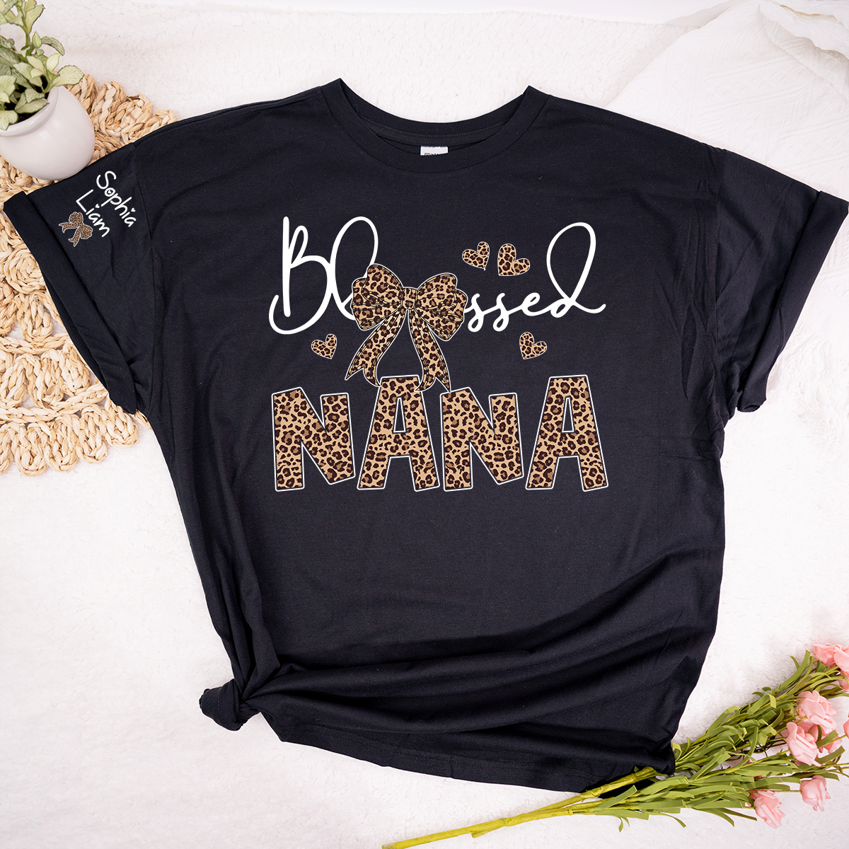 Blessed Nana Shirt, Leopard Print Nana T Shirt with Bow, Cute Grandma Gift for Women