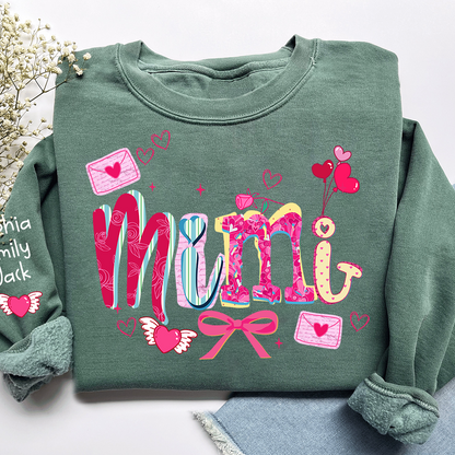 Custom Mimi Valentine Brushstroke Sweatshirt, Heart Shaped valentine Gift for Grandma And Kids