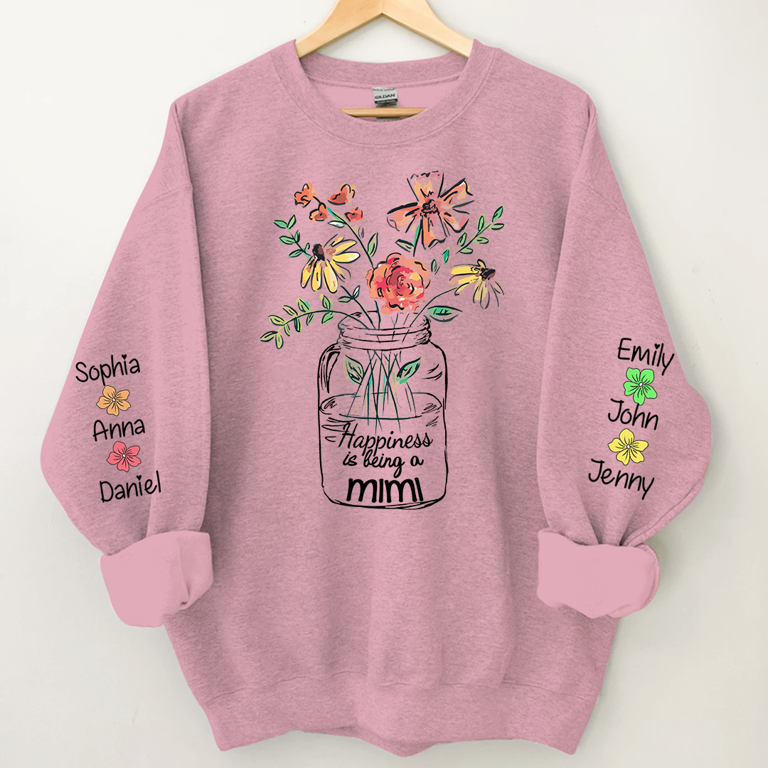 Happiness Is Being A Mimi Flower And Grandkids On Sleeve Sweatshirt