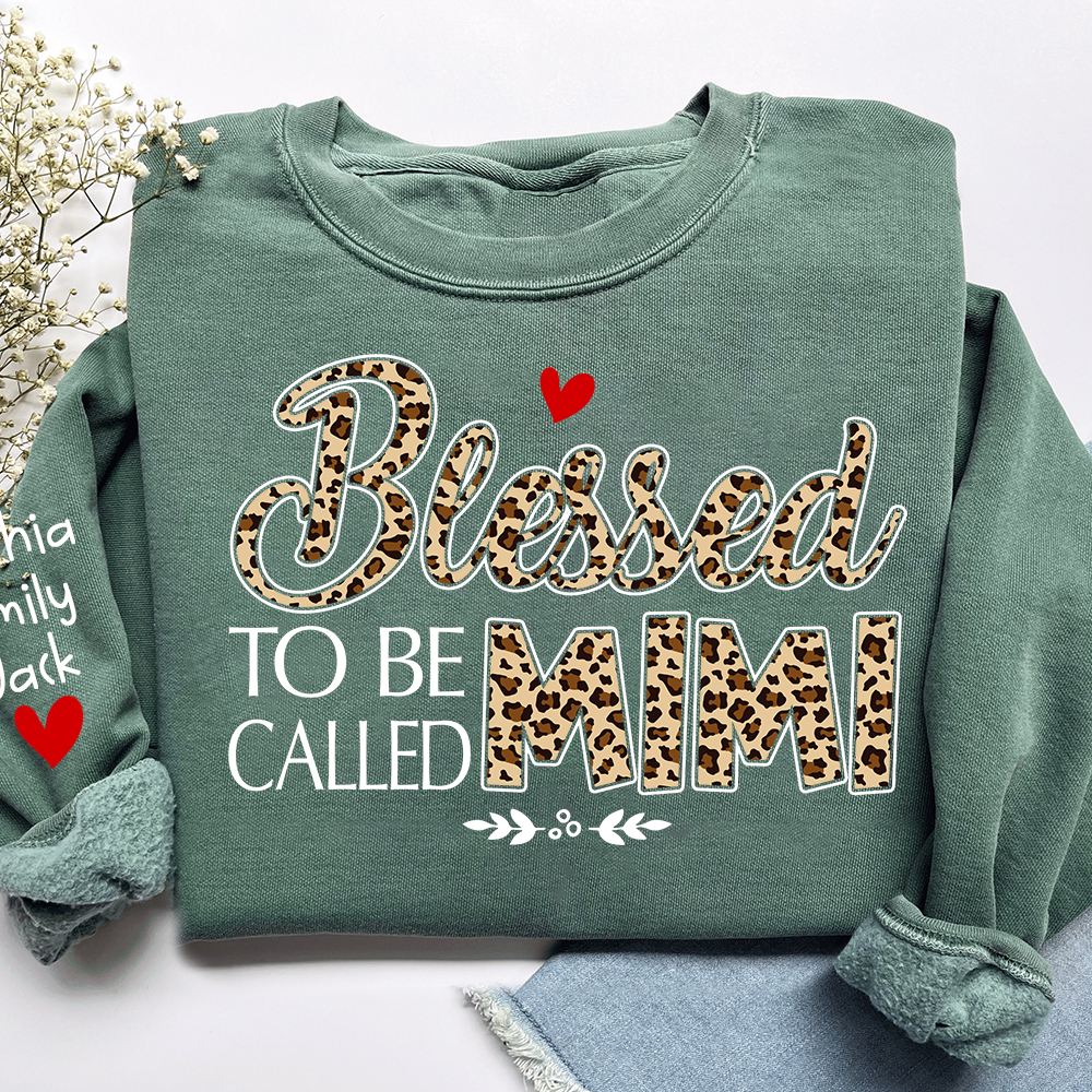 Personalized Leopard Print Sweatshirt Blessed to be called Mimi, Gift For Grandma And Grandchildren