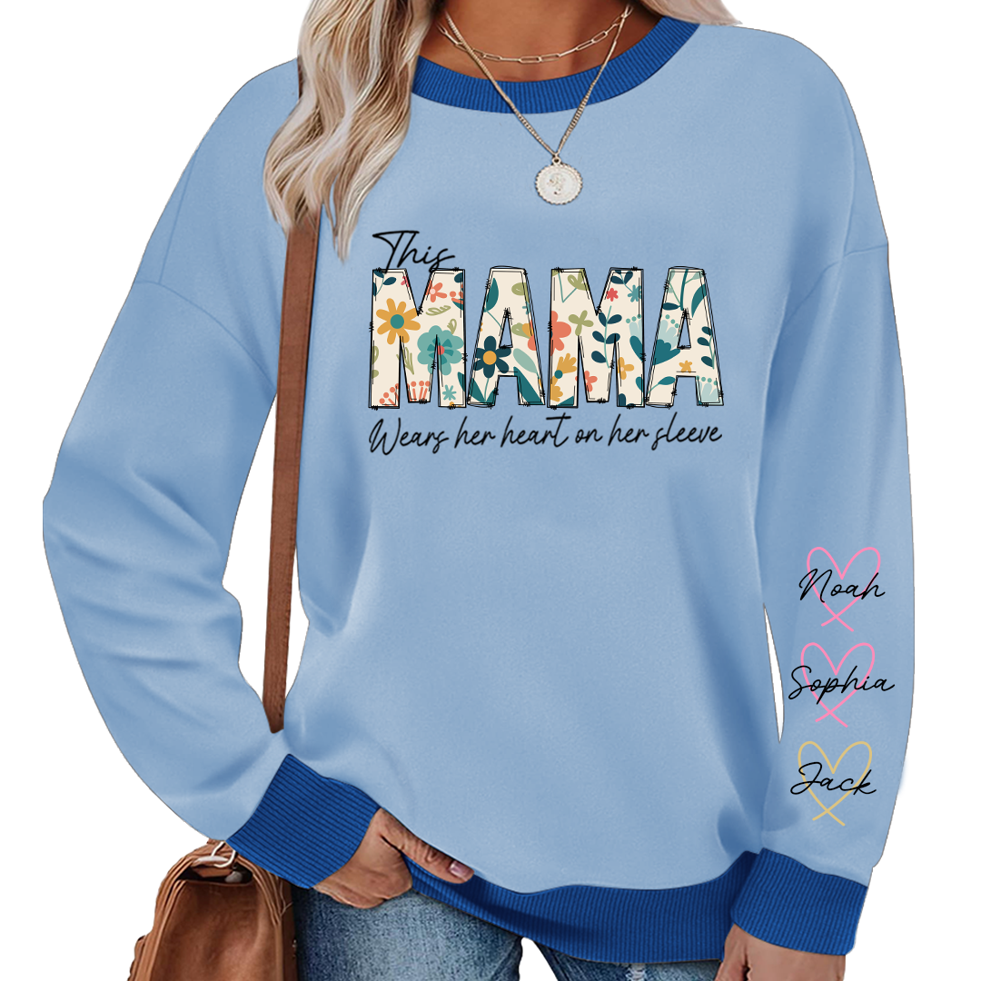 Personalized Wear Your Heart on Your Sleeve Sweatshirt MIX with Kids’ Names For Mom And Grandma Gift  Sweatshirt MIX