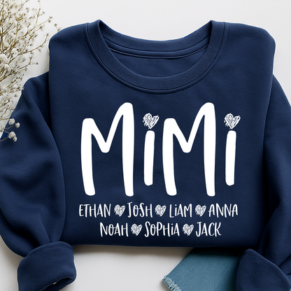 Mimi Heart Personalized Sweatshirt, Custom Grandma Gift with Grandkids' Names