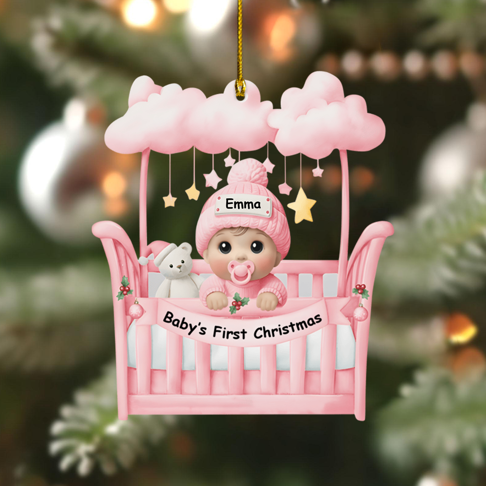 Personalized Baby First Christmas Ornament 2025 – Custom Name Crib Ornament, Newborn Keepsake Gift Ornament