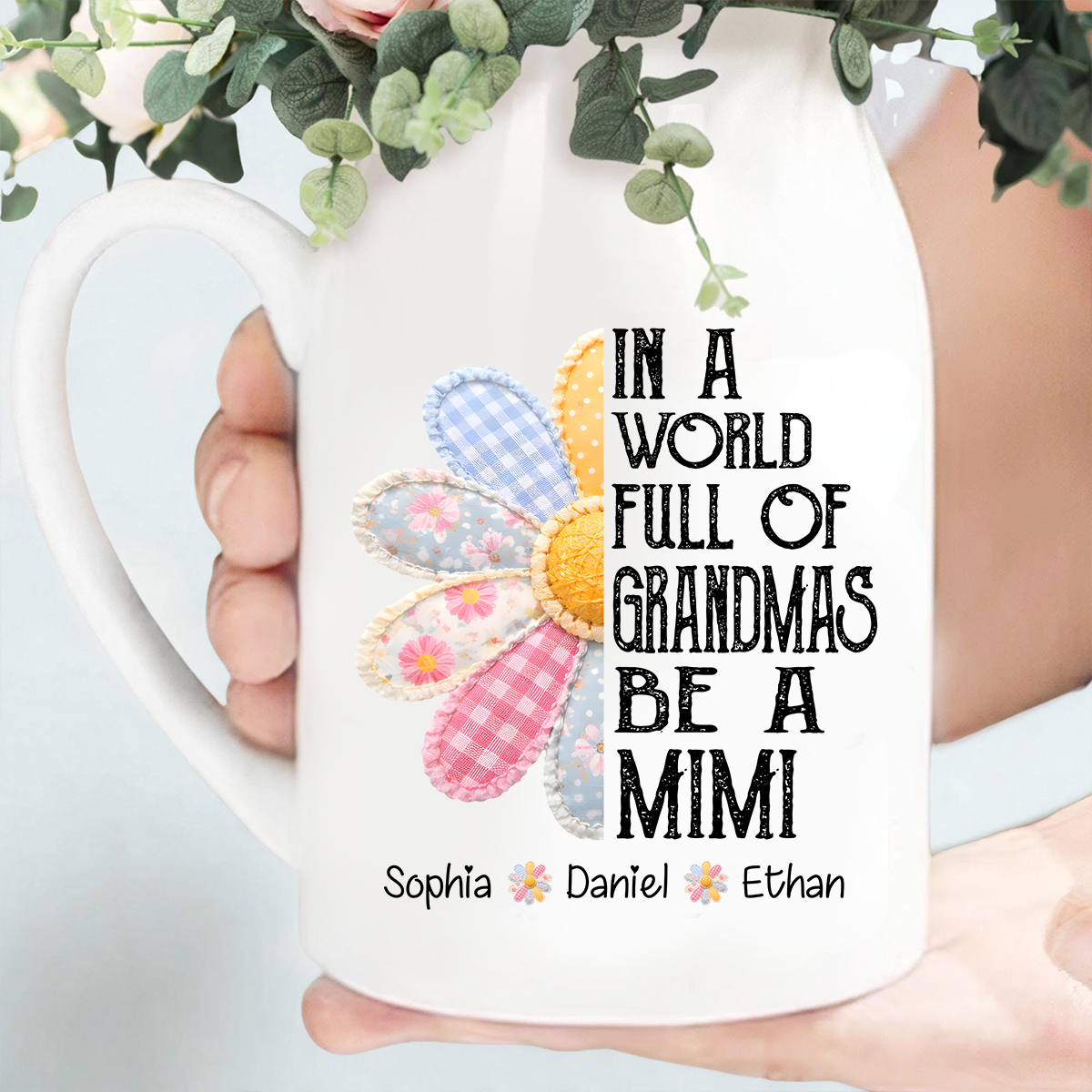In a World Full of Grandmas Be a Mimi Flower Vase, Personalized Gift for Mimi with Grandkids' Names, Perfect for Mother's Day, Birthday